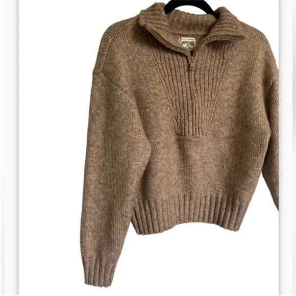 American Eagle Half Zip Oversized Cozy Tan Sweater - Picture 3 of 7